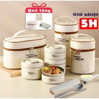 Hộp Đựng Cơm Giữ Nhiệt 3 Tầng - 4 Tầng Tặng Kèm Đũa Thìa, Hộp Cơm Văn Phòng Tiện Lợi Tặng kèm túi cách nhiệt và thìa đĩa