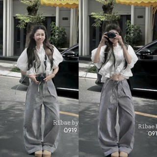 Set áo tơ babydoll mix quần kẻ ống rộng mặc đi chơi du lịch