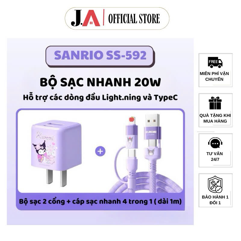 Bộ Sạc Nhanh Sanrio PD-20W - SS-592 Combo Củ Và Cáp Sạc 4 Trong 1 Hoạt Hình Siêu Dễ Thương. Bảo Hành