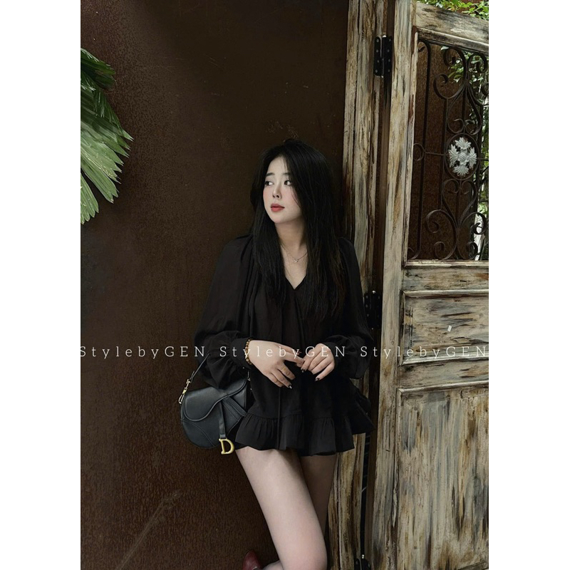 [V1.828] Váy Tơ Babydoll Tay Dài Hàng 2 Lớp Cổ V Form Xoè 3 Màu Siêu Xinh (lót lụa, tay khuy ngọc) | BigBuy360 - bigbuy360.vn