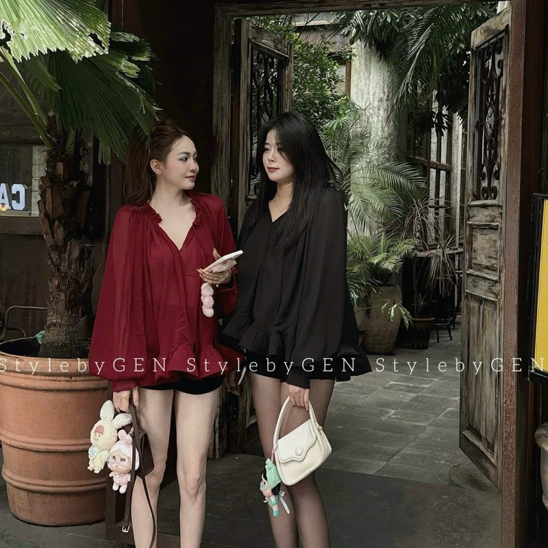 [V1.828] Váy Tơ Babydoll Tay Dài Hàng 2 Lớp Cổ V Form Xoè 3 Màu Siêu Xinh (lót lụa, tay khuy ngọc) | BigBuy360 - bigbuy360.vn