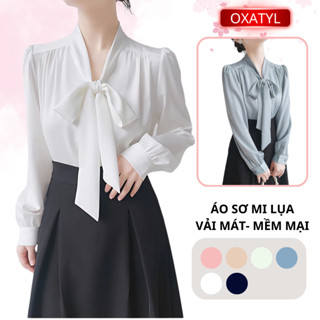 Áo sơ mi nữ cổ nơ Oxatyl A13 phong cách công sở thời trang chất vải lụa mát