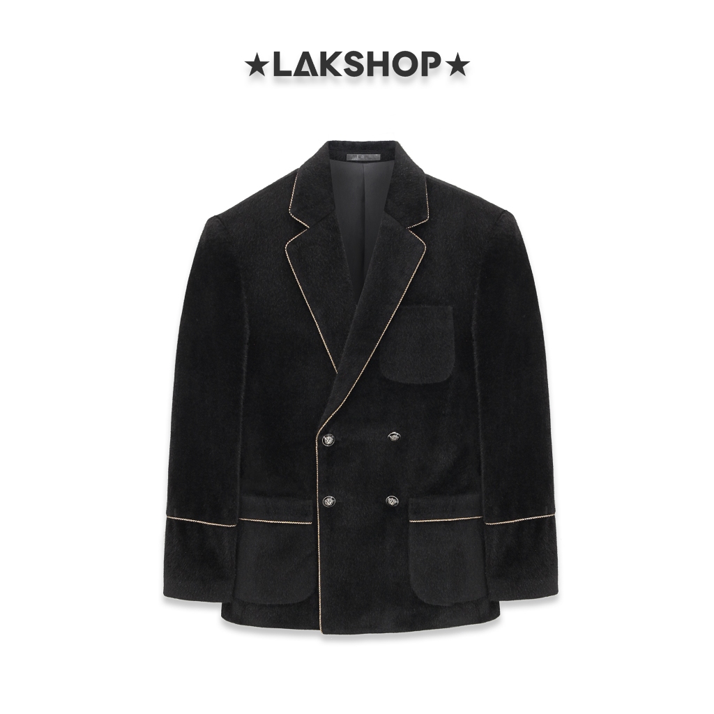 LAK SHOP Áo Black Gold Trim Double Breasted Blazer