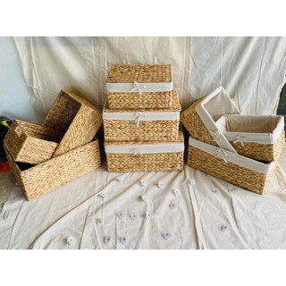 Giỏ chữ nhật chất liệu lục bình,đựng đồ đa năng,đựng quần áo,vật dụng làm bếp,trang trí nhà cửa phong cách vintage,mây