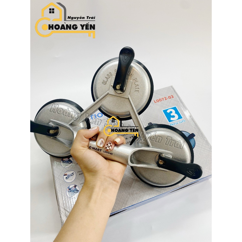 Tay hít kính 3 chấu C-MART L0072-03, lực hít 150KG Tay hít nắp bể, Tay hít nắp hố ga