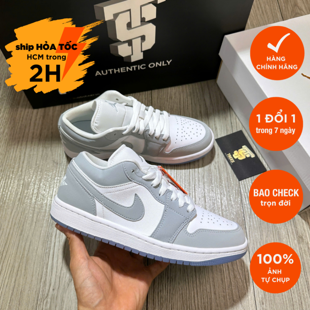 [SALE UP TO 70%] Giày thể thao NIKE AIR JORDAN 1 LOW WOLF GREY ALUMINUM DC0774 105 Full Box Tag Chín