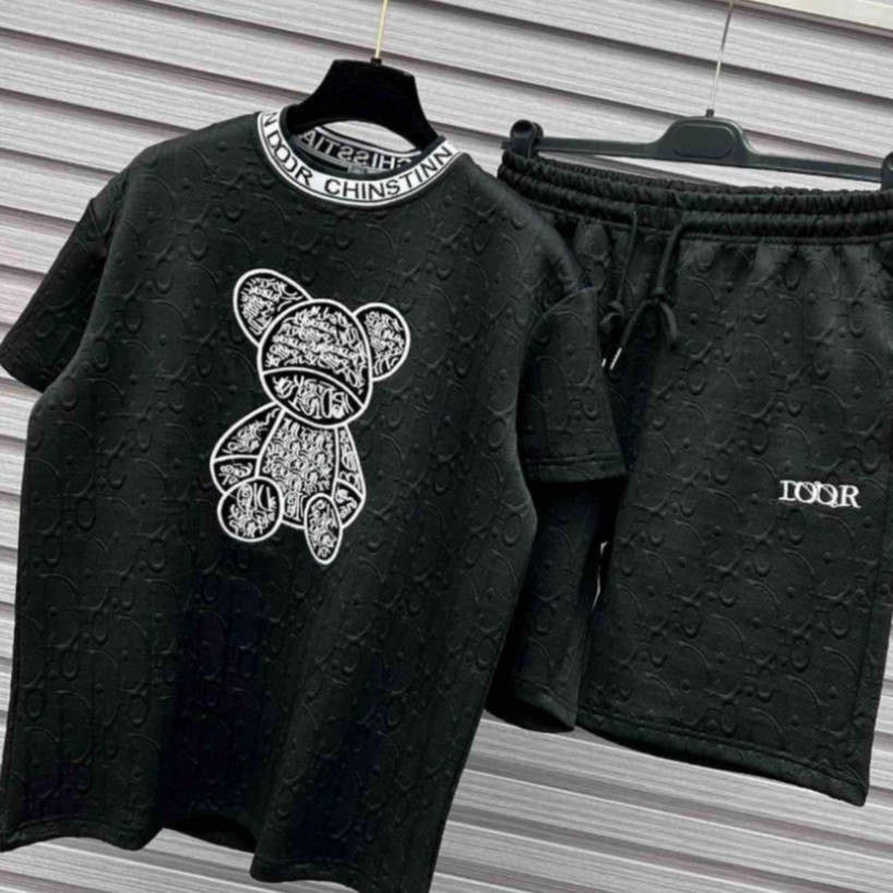 Bộ Đồ Nam Nữ In Hình Gấu ĐÌ Ô, Bộ Thun Nam LV Họa Tiết Dập Vân Nổi Siêu Đẹp Hình Thật 100%