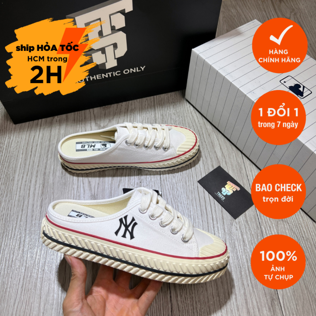 [XẢ HÀNG MLB STORE] GIÀY MLB CHÍNH HÃNG MULE WHITE 32SHS1011 50W Full Box Tag check hidden tag auth