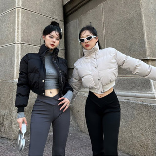 Áo Khoác phao croptop thu đông trắng/ đen/ đỏ