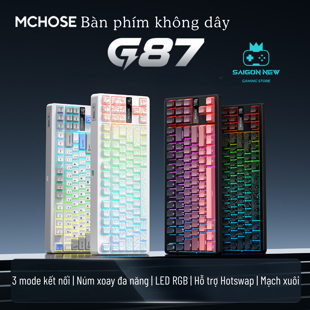 Bàn phím cơ không dây Mchose G87 - Mạch RGB xuôi - Núm xoay đa năng - Hỗ trợ hotswap 5 pin