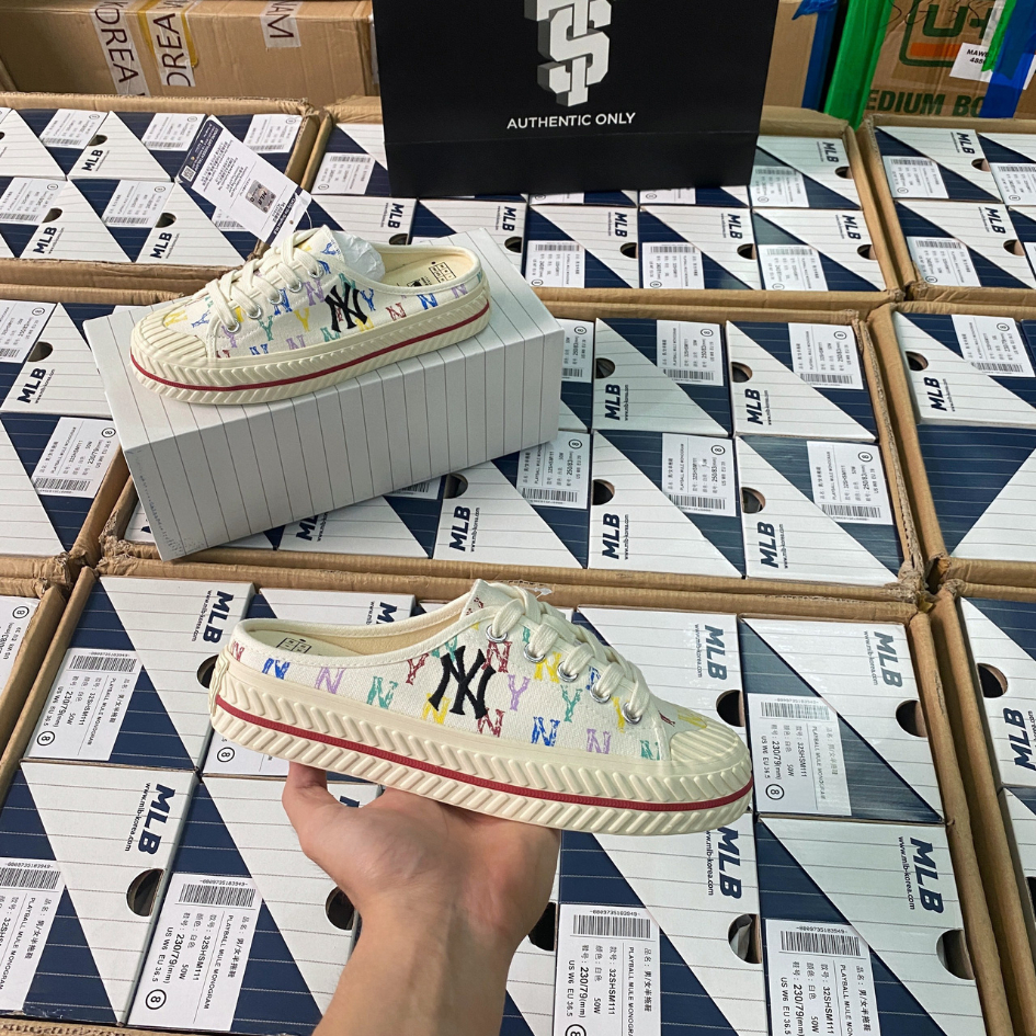 [XẢ HÀNG MLB STORE] GIÀY MLB CHÍNH HÃNG MULE MONOGRAM WHITE 32HSHM111 50W Full Box Tag check hidden 