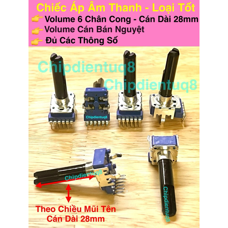 Chiếc Áp Âm Thanh - Volume 6 Chân Cán Dài 28mm, Cán Bán Nguyệt Loại Tốt .Thông số 10k,20k,50k. Giá B