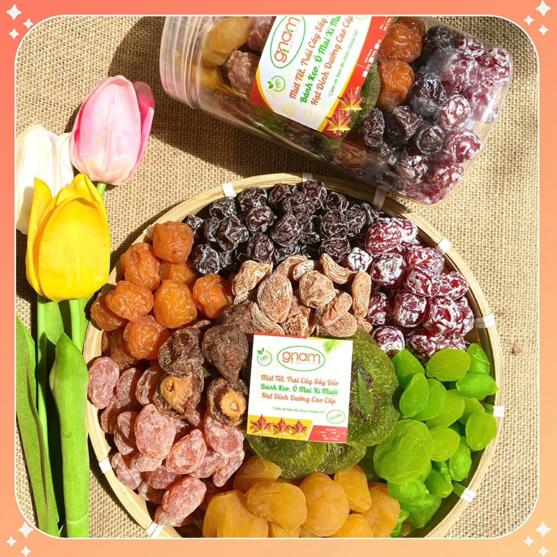 Ô Mai Xí Muội Đào Mứt Kiwi Mix 9 Vị Mứt Tết Trái Cây Sấy Dẻo Mix Vị Chua Ngọt Ăn Là Ghiền - Hộp 500g