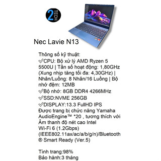 Laptop cao cấp Nec Lavie N13 PC-N1375DAM Ryzen 5 5500U | 8GB | 256GB | 13.3 FullHD - máy siêu nhẹ