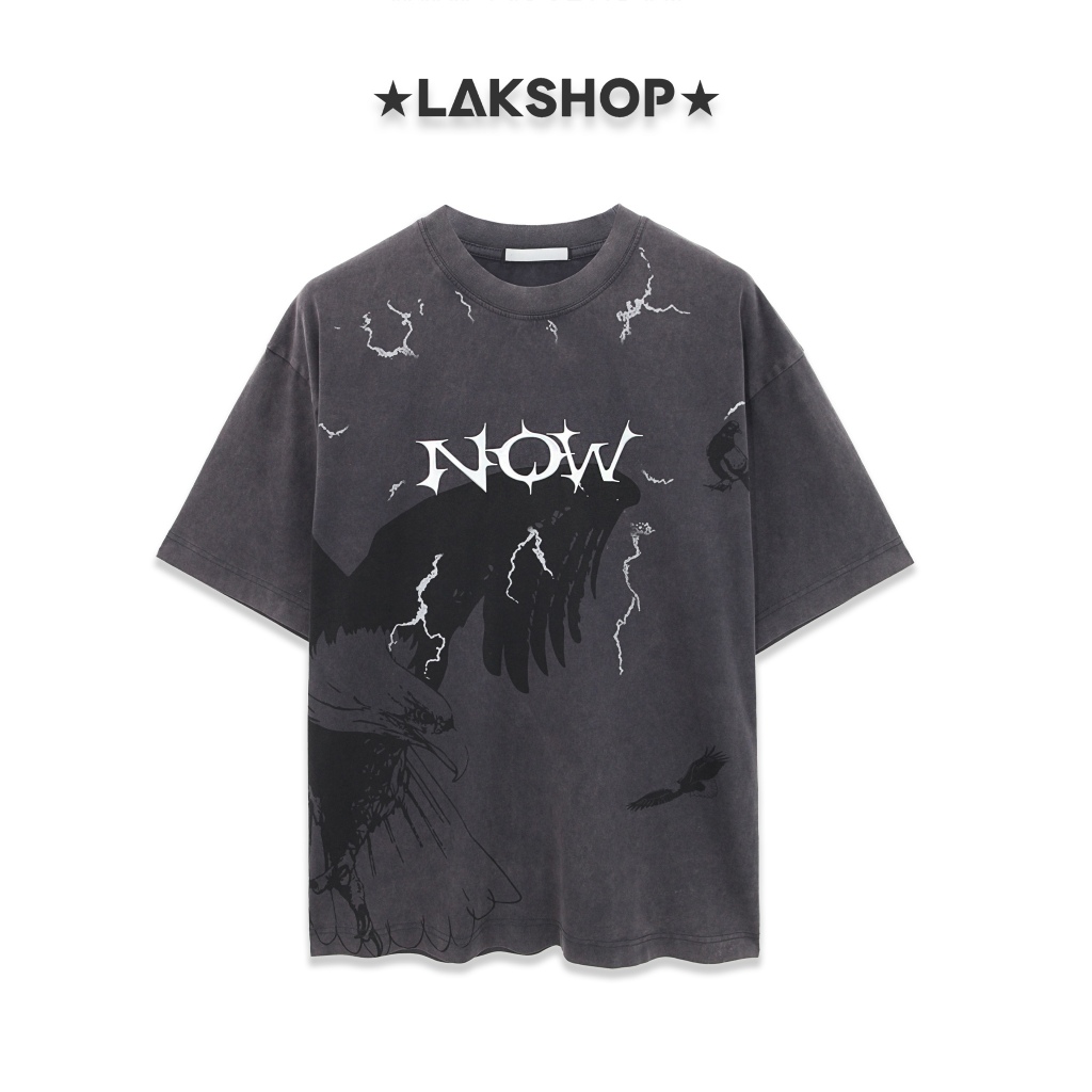 LAK SHOP Áo Oversized Now Print Washed T-shirt