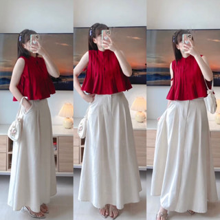 MH5- sét váy mango xếp ly áo sát nách dáng xòe babydoll mix chán váy xòe lưng thun 