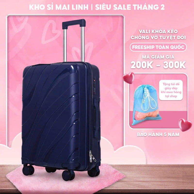 Vali Du Lịch Cao Cấp Chống Vỡ Tuyệt Đối Nhựa PP Bảo Hành 5 Năm tặng túi để giầy dép