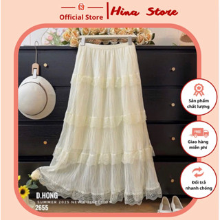 Chân váy Ren dáng midi 4 tầng đi biển phong cách bánh bèo tiểu thư đi làm đi chơi