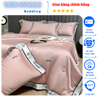 Bộ chăn ga gối phi lụa CHANITEL sang trọng cao cấp, chất liệu phi lụa mềm mại thoáng mát,không phai màu,không xù lông