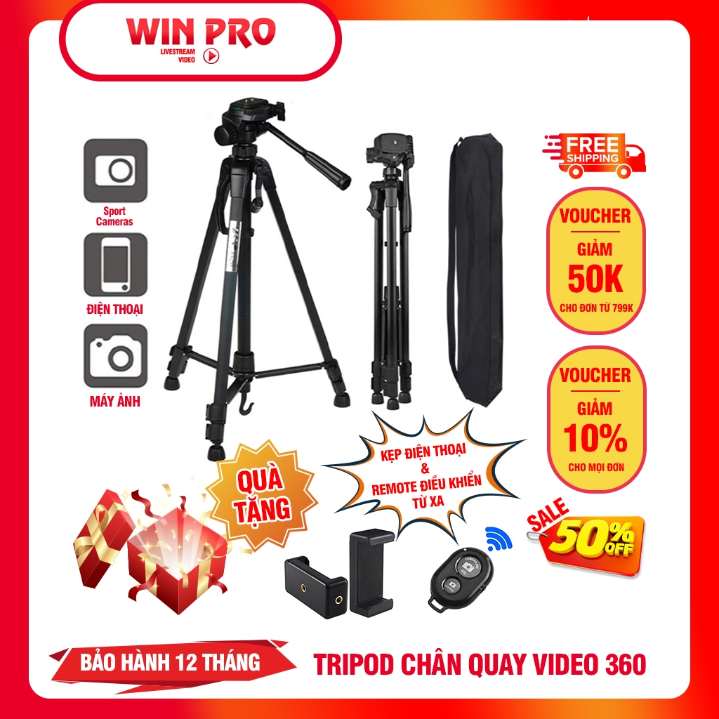 Chân Quay Máy Ảnh & Điện Thoại Tripod 360°🚚FREESHIP💰 – Tặng Remote, Quay Video, Chụp Ảnh, LiveStream