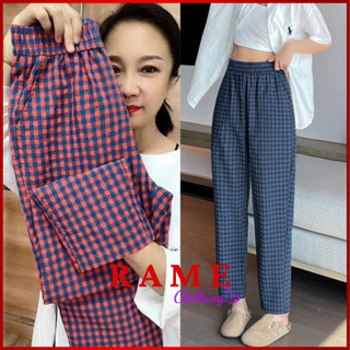 Quần Baggy Kẻ Caro Nữ Cạp Cao Chất Vải Thô Thoáng Mát Trẻ Trung RAME CLOTHING_BG03