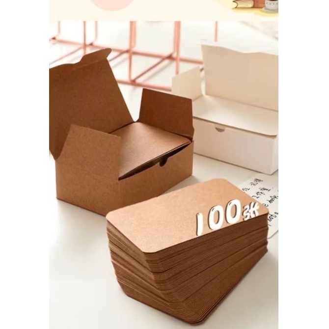 hộp 100 thẻ giấy kraft ghi chú, thẻ flashcard nâu trắng đen QNshop Handmade