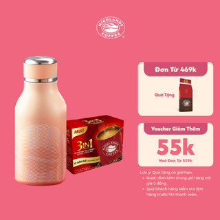COMBO BÌNH NƯỚC GIỮ NHIỆT HIGHLANDS COFFEE LOGO HẠT CÀ PHÊ HOLOGRAM 430ML + Cafe hòa tan 3in1 20 gói