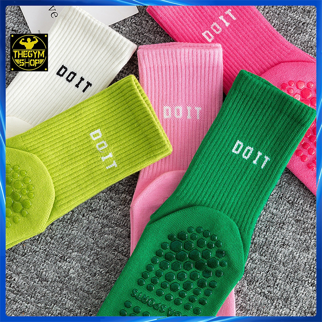 Tất nữ tập Yoga Gym Pilates AMIN TYG07 màu trơn DO IT có silicon chống trơn trượt, vớ chân nữ cao cổ cotton thoáng khí