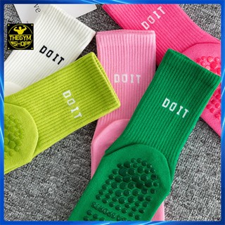 Tất nữ tập Yoga Gym Pilates AMIN TYG07 màu trơn DO IT có silicon chống trơn trượt, vớ chân nữ cao cổ cotton thoáng khí