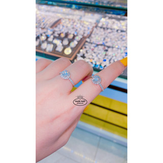 Phụ Kiện Nhẫn Nữ N046 Halo Tròn Tấm Viên Chủ 6li Cz Đeo Tay Sang Trọng Trang Sức Bạc Ý Xi Bạch Kim - Bạc Thuận Phát