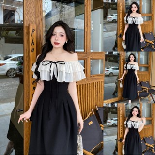 Váy Thiết Kế Evii N80 dành cho nữ Đầm thiết kế trễ vai bèo dáng A xoè dài phù hợp đi chơi và đi dự tiệc