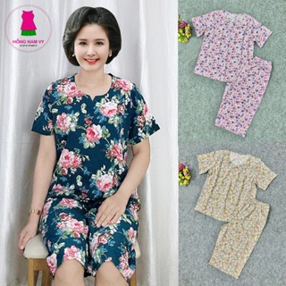 Đồ bộ trung niên lửng tay ngắn vải LỤA mịn mát size 43-78kg