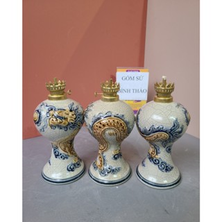 Đèn thờ, đèn dầu thờ cúng men rạn dáng tròn Gốm sứ Bát Tràng chính hãng (TẶNG KÈM BÓNG ĐÈN)