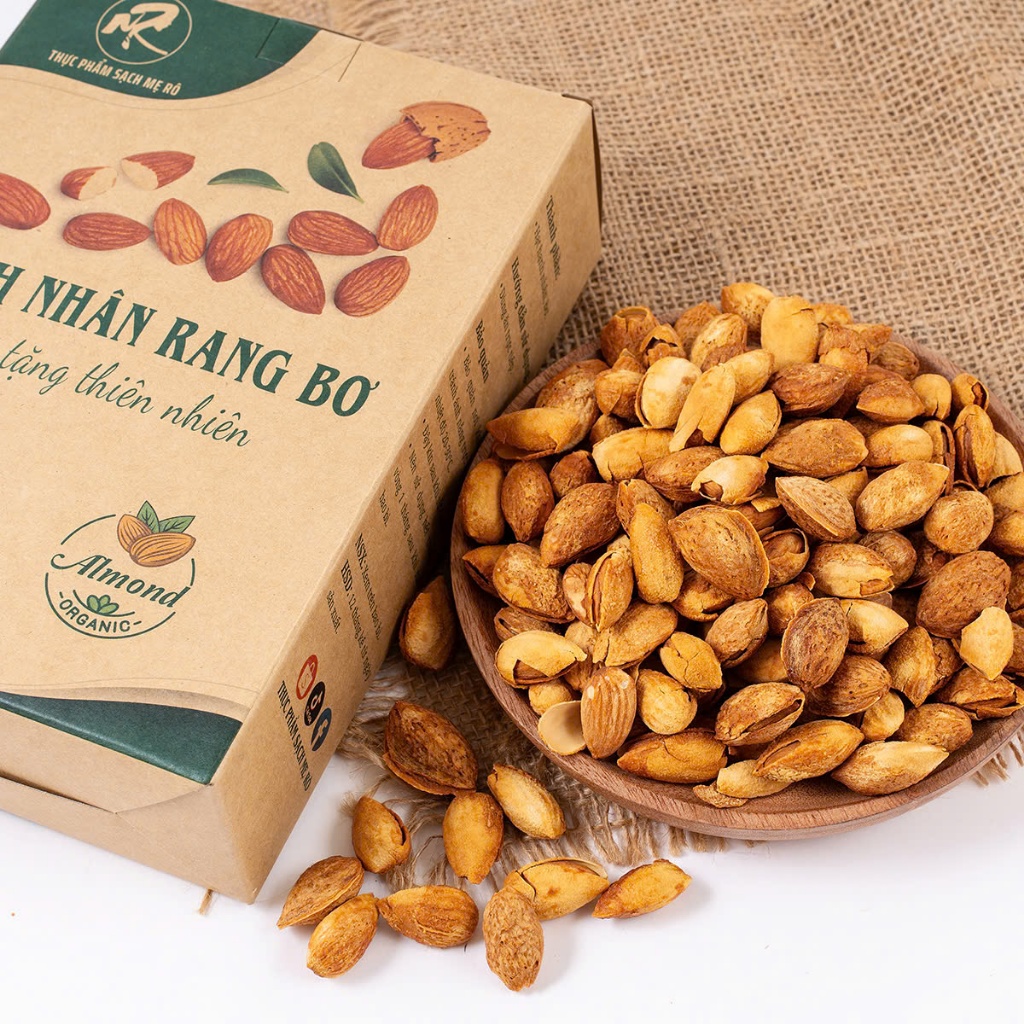 Hạnh nhân rang bơ vỏ mỏng mỹ. Có hồ sơ công bố, xuất hóa đơn công ty đầy đủ