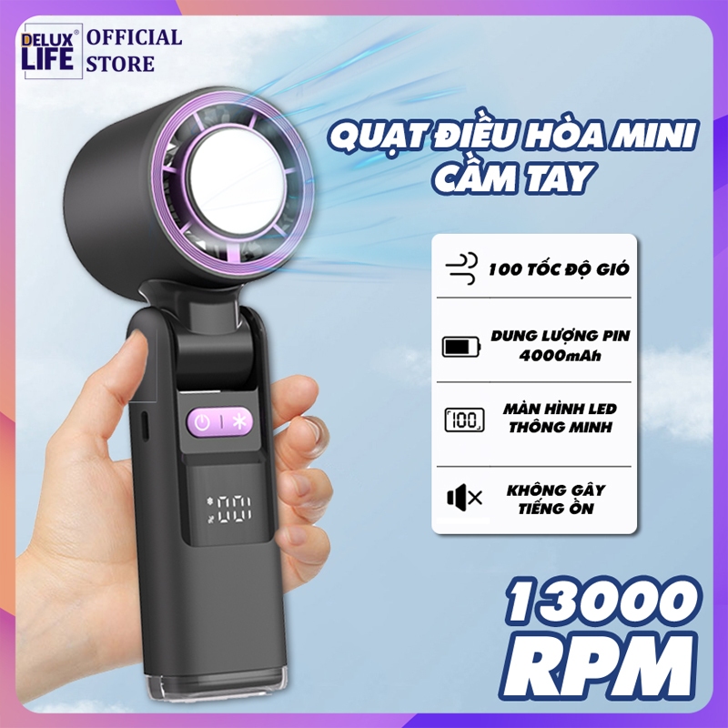 Quạt Mini Cầm Tay Tích Điện 100 Mức Gió Siêu Mát Với Dung Lượng Pin 4000mAh, Màn Hình LED, Giải Nhiệ