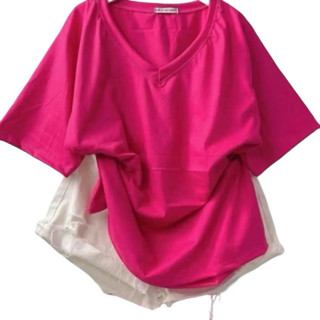  Set bộ đùi nữ áo cổ tim form rộng mix quần đùi jean Thun Cotton Voi Women Nhung Top-Cổ tim 