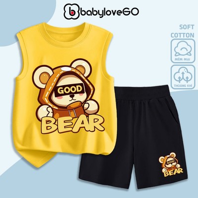 Bộ ba lỗ cho bé BabyloveGO bộ sát nách bé trai in hình gấu Bear dễ thương XQ-HE05