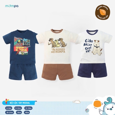 Bộ quần áo cộc tay hè Mompa 6 tháng - 3 tuổi vải Modal thoáng mát mềm mại co giãn