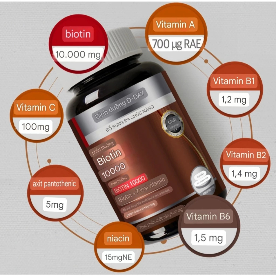 Viên Uống Biotin 10000 Nutri D-Day Hỗ Trợ Mọc Tóc Hộp 90 viên
