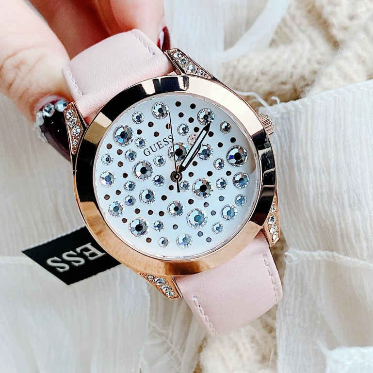 Đồng Hồ Nữ Guess W1065L1 Dây Da Hồng Vỏ Rose Size 39mm