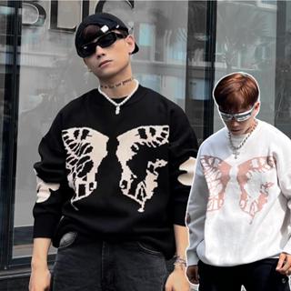 Áo len nam cổ tròn dài tay unisex thêu butterfly, áo sweater hottrend form rộng boy phố 86042