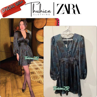(chính hãng size XS)Váy mini ZARA 8838/403/442 lụa hoạ tiết hoa tối màu(kèm ảnh thật)