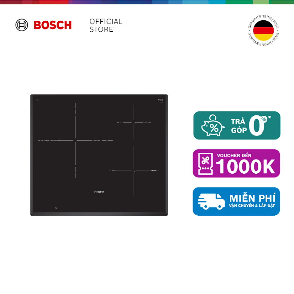 [15-17.01] Voucher Shopee đến 3TR| Bếp từ Bosch 3 vùng nấu PID651DC5E - Series 8 (60cm) - Hàng chính