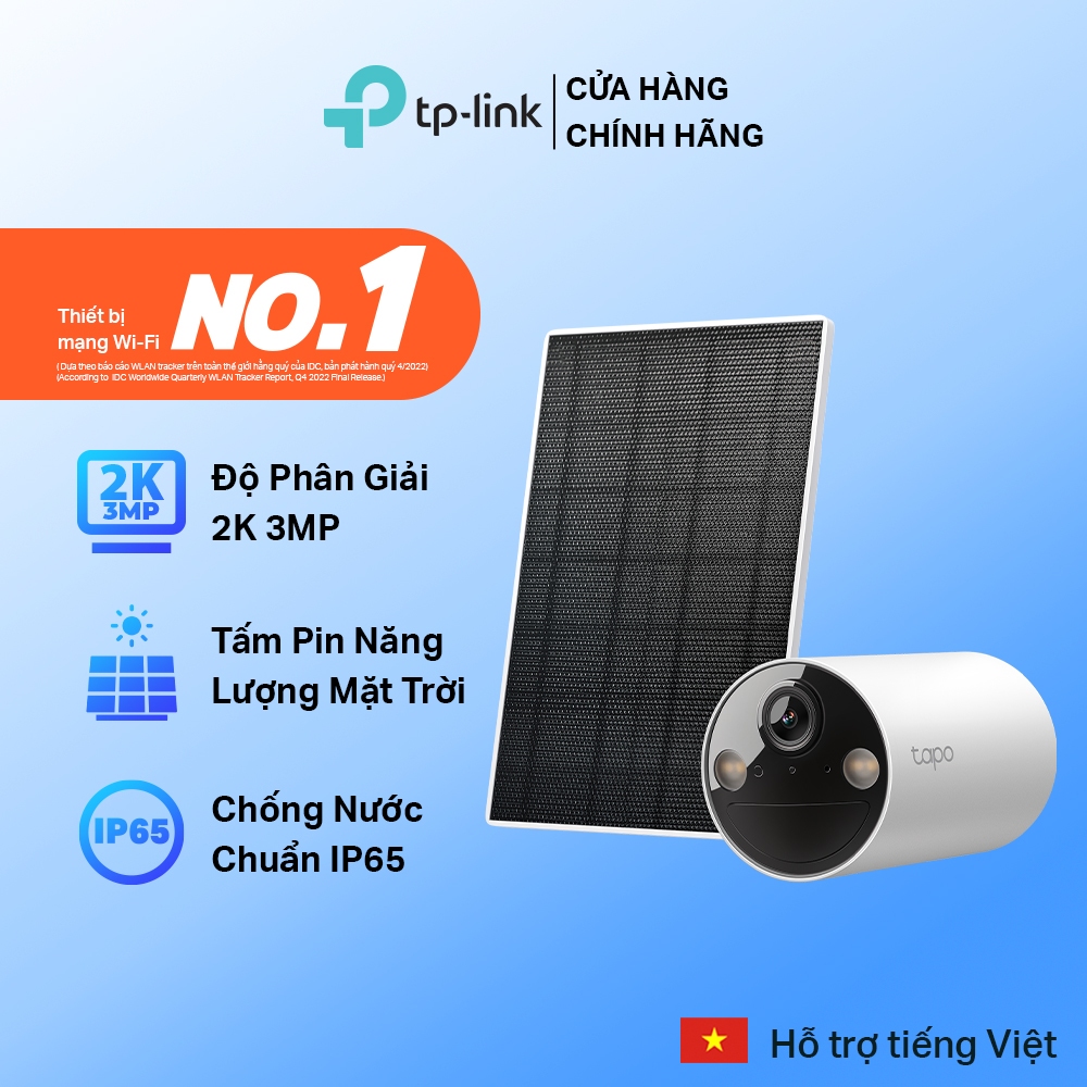 Camera WiFi Ngoài Trời TP-Link Tapo C410 KIT Camera Năng Lượng Mặt Trời, Độ Phân Giải 2K, Chống Nước