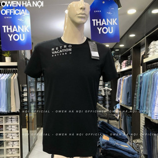 Áo T-shirt owen màu đen cổ tròn body fit vải cotton modal TSN231442