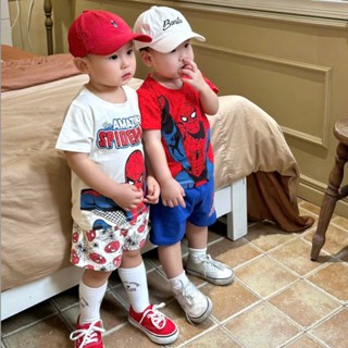 Bộ quần đùi áo cộc tay cho bé trai, sét hai bộ siêu nhân người nhện, chất cotton 4 chiều cho bé từ 9 đến 25kg