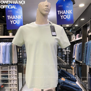 Áo T-shirt owen màu xanh lá cổ tròn body fit vải cotton TSN231447