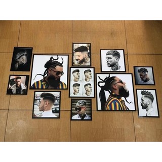 BỘ 11 TRANH TẤM CỨNG DÁN TƯỜNG TÓC NAM, tranh dán barber decor, tặng kèm băng dính