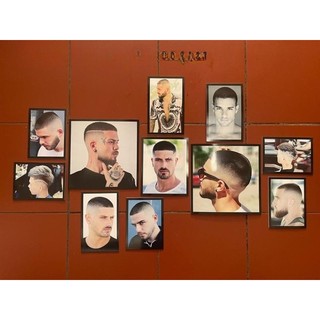 BỘ 11 TRANH TẤM CỨNG DÁN TƯỜNG TÓC NAM, tranh dán barber decor, tặng kèm băng dính