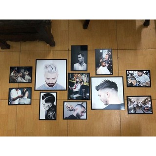 BỘ 11 TRANH TẤM CỨNG DÁN TƯỜNG TÓC NAM, tranh dán barber decor, tặng kèm băng dính